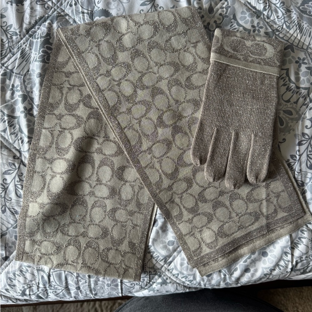 Coach Beige Scarf and Glove Set